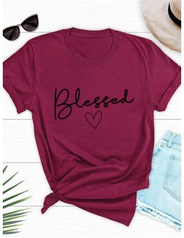 Round Neck Letters Print Short Sleeve T-shirt