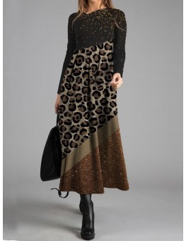 Casual Leopard Print Long Sleeved Maxi Dress Women