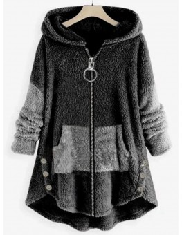 Contrasting Hooded Zipper Warm Coat
