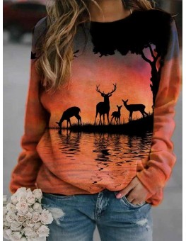Animal printed casual round neck long sleeve top