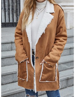 Casual Solid Color Stitching Lapel Pocket Loose Coat