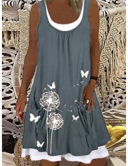 Casual Dandelion Butterfly Sleeveless Dress