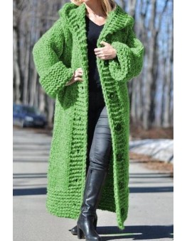 Chunky knit long hooded cardigan