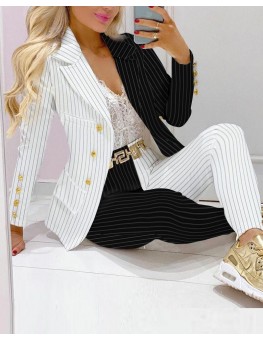 Elegant Striped Print Suit