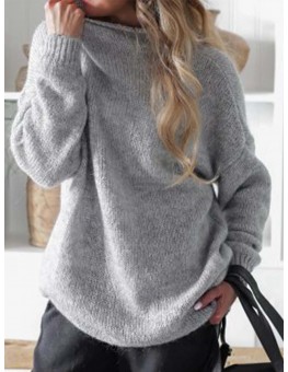 Casual Solid Color High Neck Long Sleeves Loose Sweater