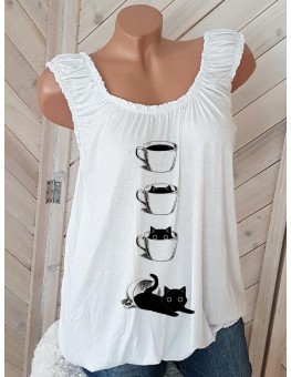 Cat Print Sleeveless T-shirt