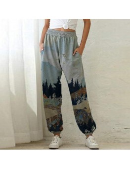 Ladies Mountain Treetop Print  Loose Sweatpants