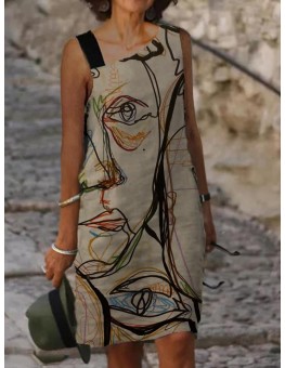 Casual Art Print Sleeveless Midi Dress Womens