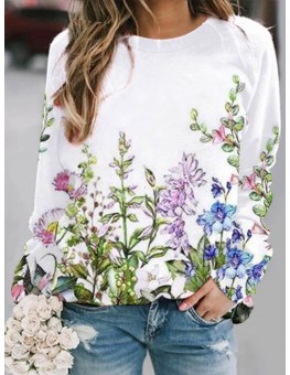 Casual Floral Print Crew Neck Long Sleeve Sweatshirt