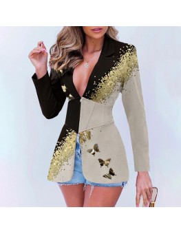 Elegant Sprinkled Gold Sequined Gold Butterfly Print Waist Suit