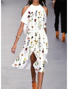 Fashion Floral Print Off Shoulder Midi Dress Women
