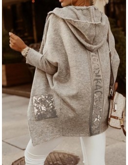 Hooded Casual Long Cardigan With Sequin Pockets