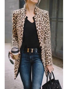 Elegant Individual Fashion Slim Leopard Print V Collar Longs Sleeve Suit Cardigan
