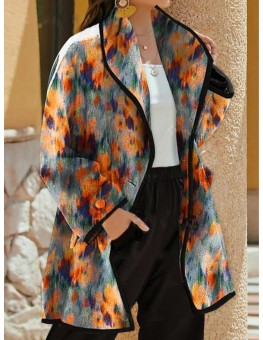 Casual Print Neckless Long Sleeves Jacket