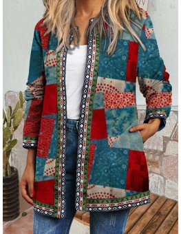 Casual Retro Ethnic Print Buttonless Long-Sleeved Jacket