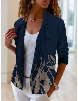 Casual Leaf Print Suit Jacket Women